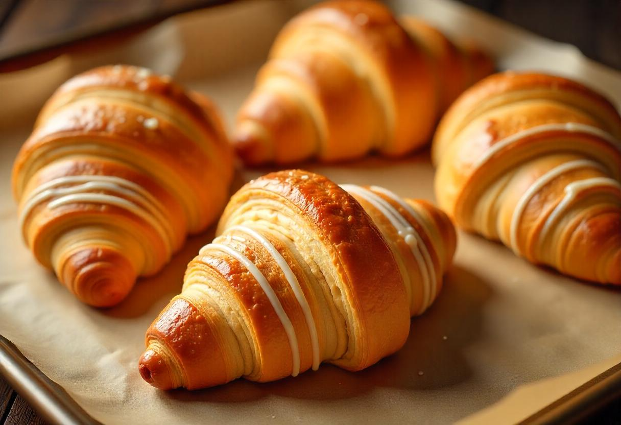 Freshly baked Swiss Gipfeli on a wooden table