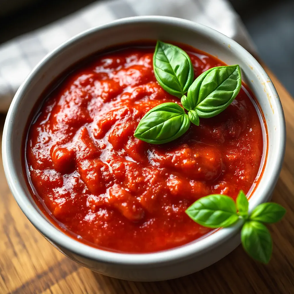 Best homemade pizza sauce with fresh basil.