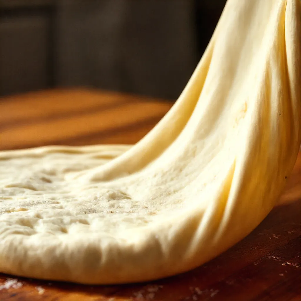 Freshly stretched Neapolitan pizza dough for homemade pizza.