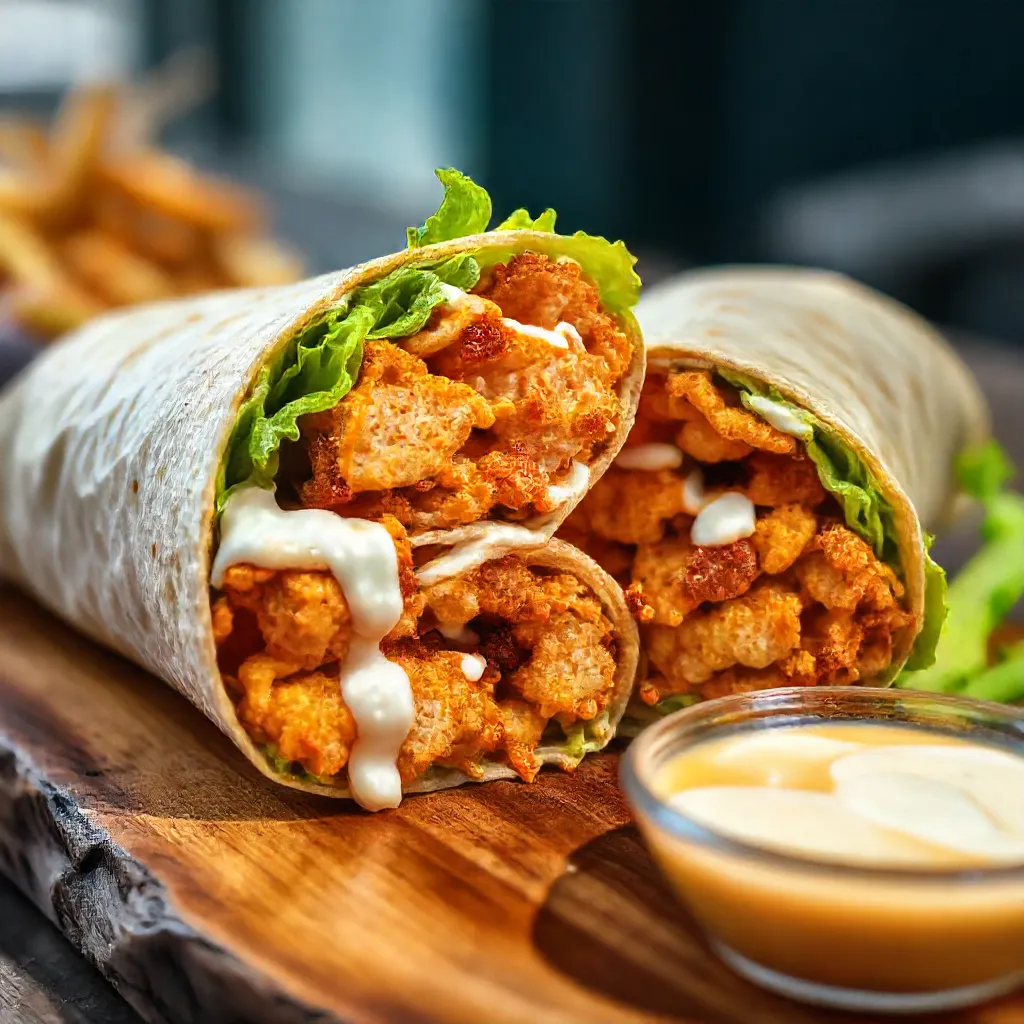Spicy Buffalo Chicken Wrap with fresh lettuce and ranch dressing