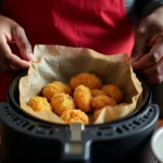 Lining an air fryer with parchment paper that allows airflow.