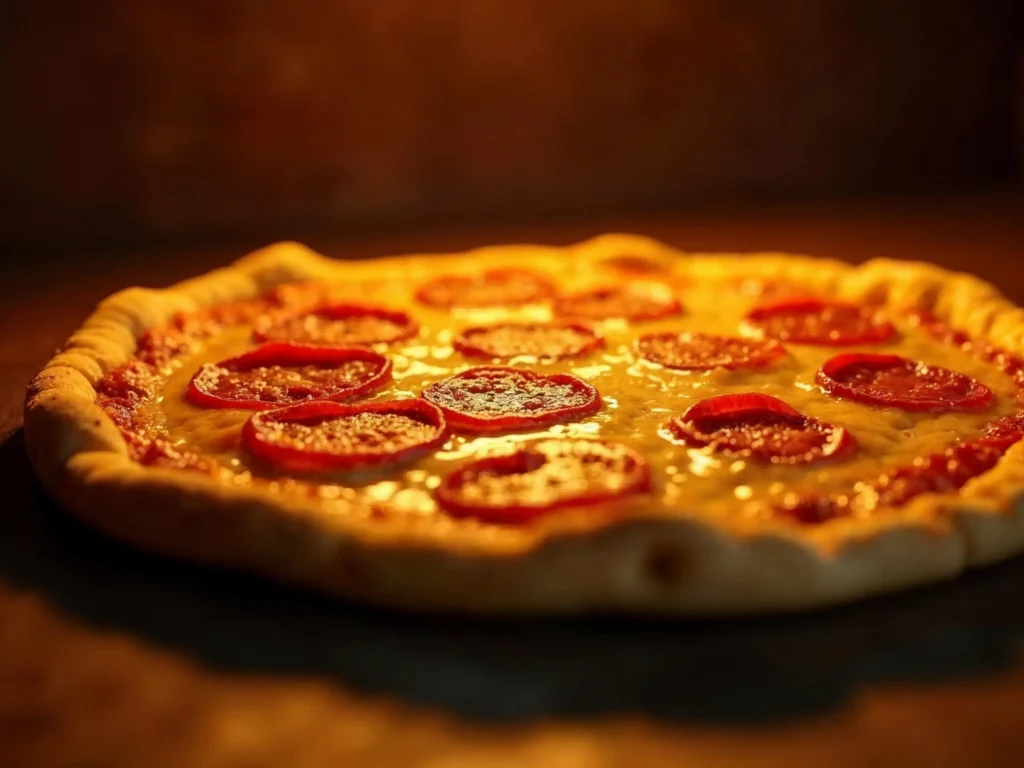 Papa Murphy’s Take ‘N’ Bake pizza cooking in the oven with cheese melting.