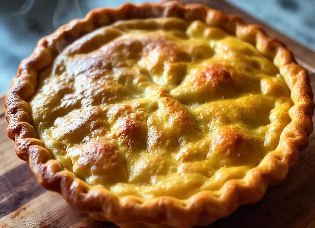 Freshly baked Scotch pie with a golden crust.